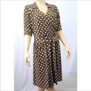 TALBOTS Wrap Dress Brown Cream Flat Collar 12P